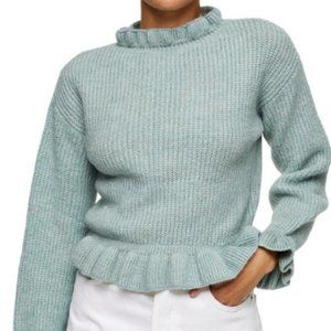 Mint Green Ruffle Cropped Topshop Sweater